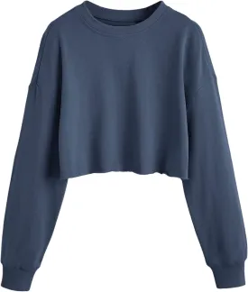 SweatyRocks Women's Casual Long Sleeve Raw Hem Pullover Crop Tops Sweatshirts