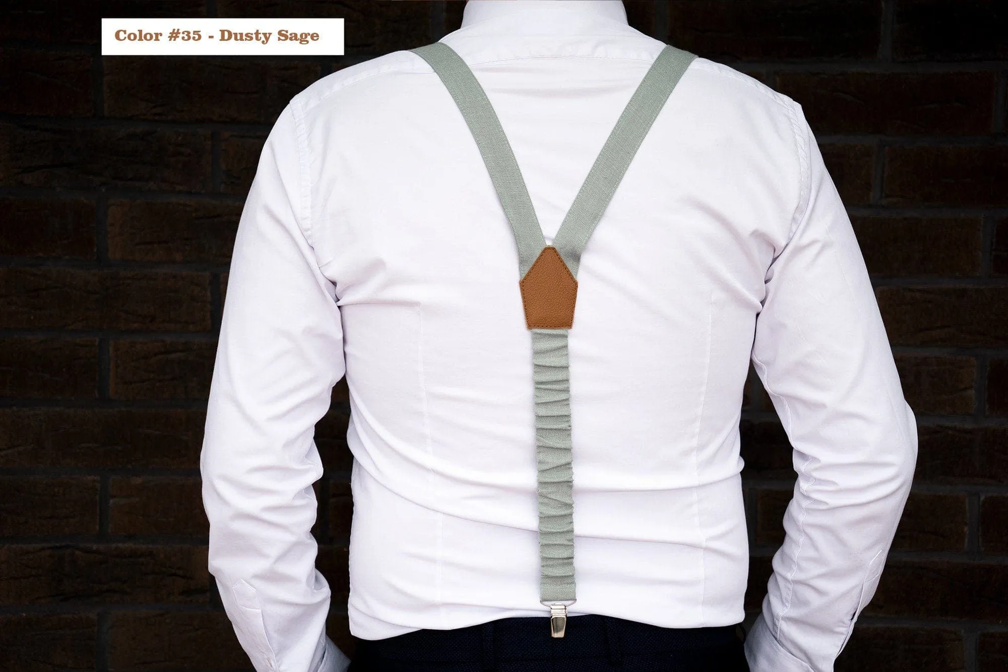 Versatile Beige Linen Suspender & Bow Tie Set | Available in Multiple Sizes and Colors