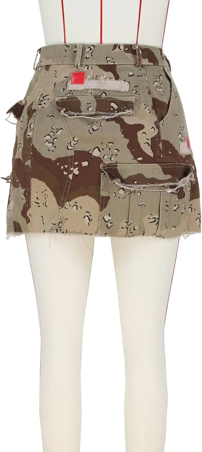 Women Mini Skirt Camo Cargo Skirt Sexy High Split Mini Skirt for Women Novelty Skirts Denim Skirt