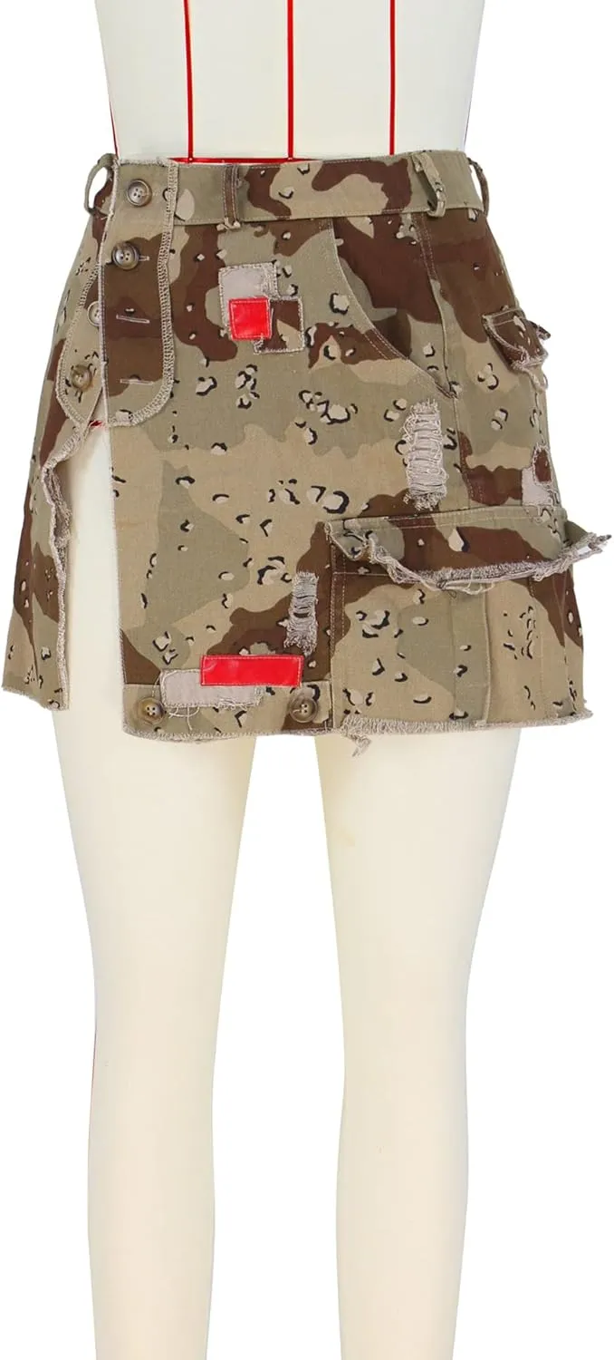 Women Mini Skirt Camo Cargo Skirt Sexy High Split Mini Skirt for Women Novelty Skirts Denim Skirt