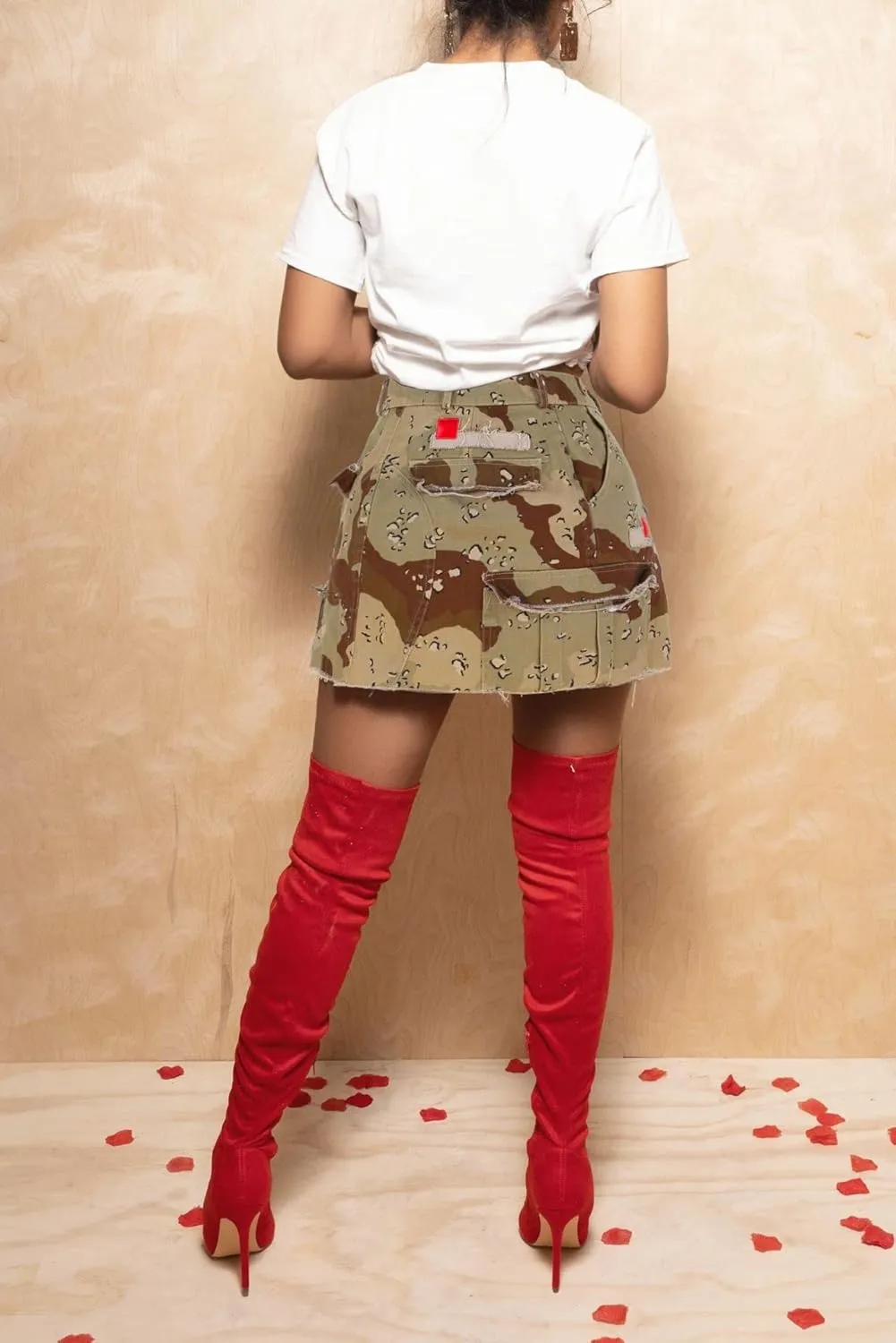 Women Mini Skirt Camo Cargo Skirt Sexy High Split Mini Skirt for Women Novelty Skirts Denim Skirt