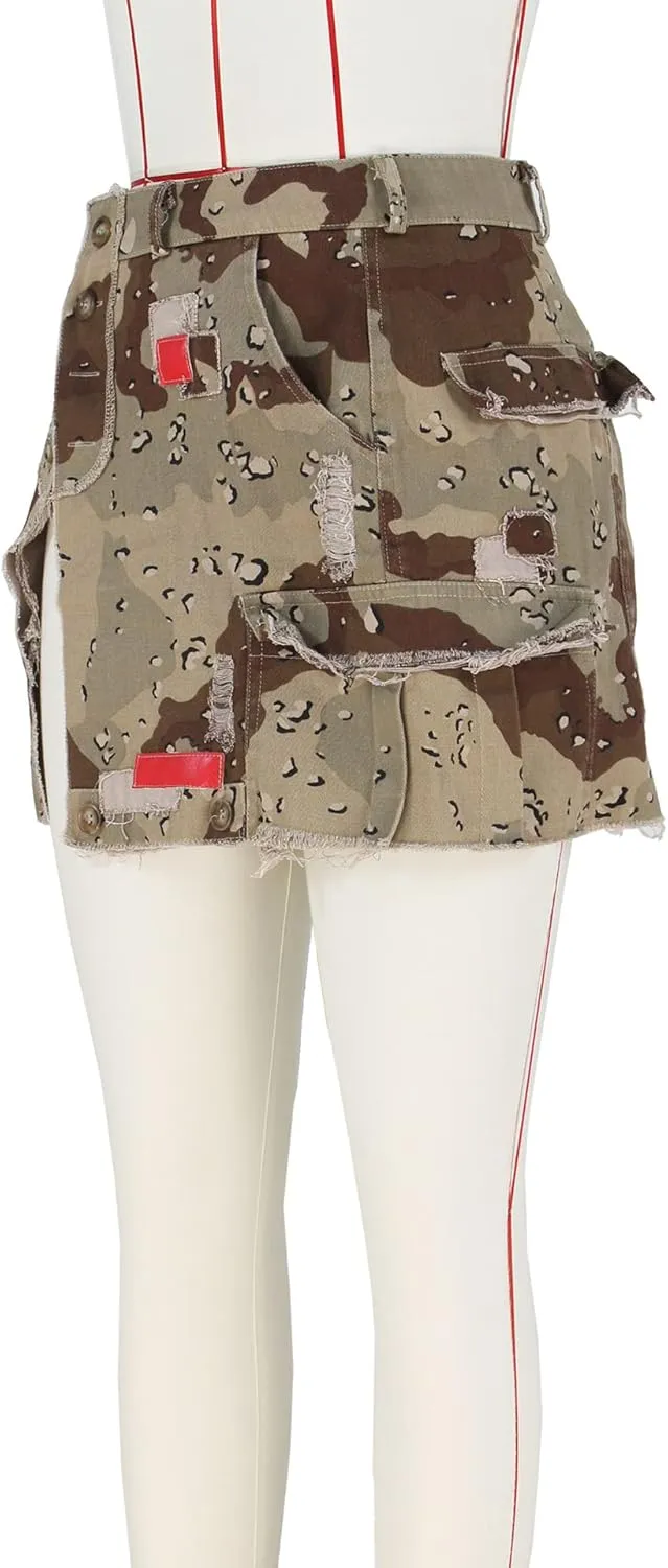 Women Mini Skirt Camo Cargo Skirt Sexy High Split Mini Skirt for Women Novelty Skirts Denim Skirt