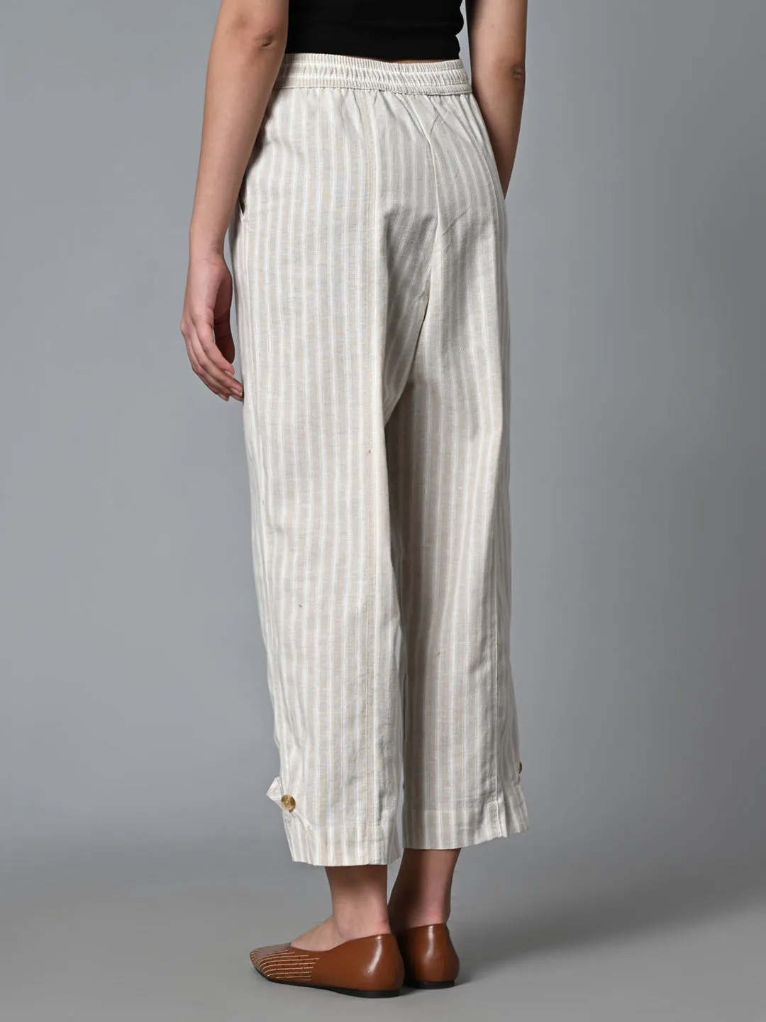 Women's Khaki Cotton Linen Regular Fit Pant
