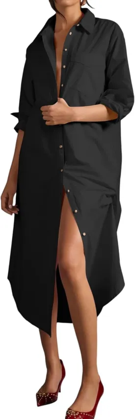 Women's Long Sleeve Denim Midi Shirt Dress