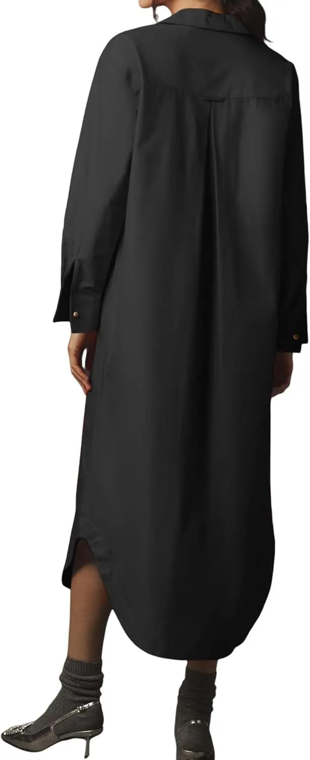 Women's Long Sleeve Denim Midi Shirt Dress
