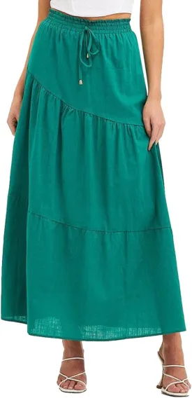 Women's Skirts High Waist Solid Color Half Skirt Long Skirt Women Self Belted Beach Maxi Skirts Pleated Cheer