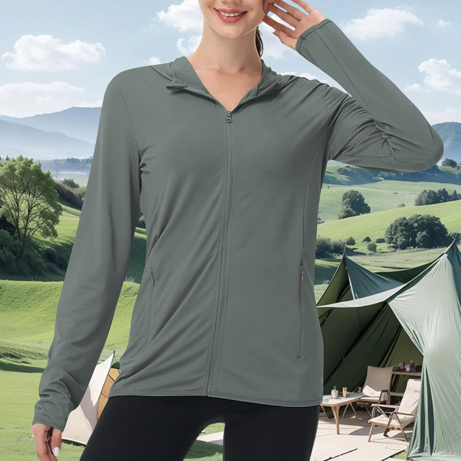 Womens UPF 50  Sun Protection Hoodie Jacket Lightweight Quick Dry Active Uv Shirts, Outdoort Hiking Zip Up Jacket