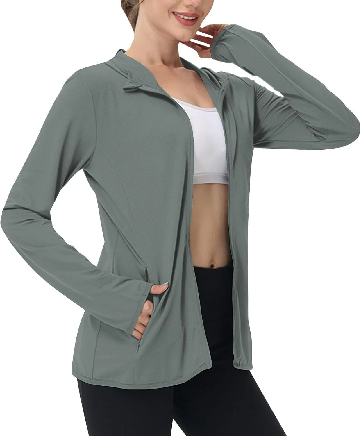 Womens UPF 50  Sun Protection Hoodie Jacket Lightweight Quick Dry Active Uv Shirts, Outdoort Hiking Zip Up Jacket