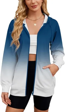 Women's Zip Up Hoodies Long Sleeve Sweatshirts Fall Outfits Casual Oversized Full Zip Hooded Jacket 2025 Fashion