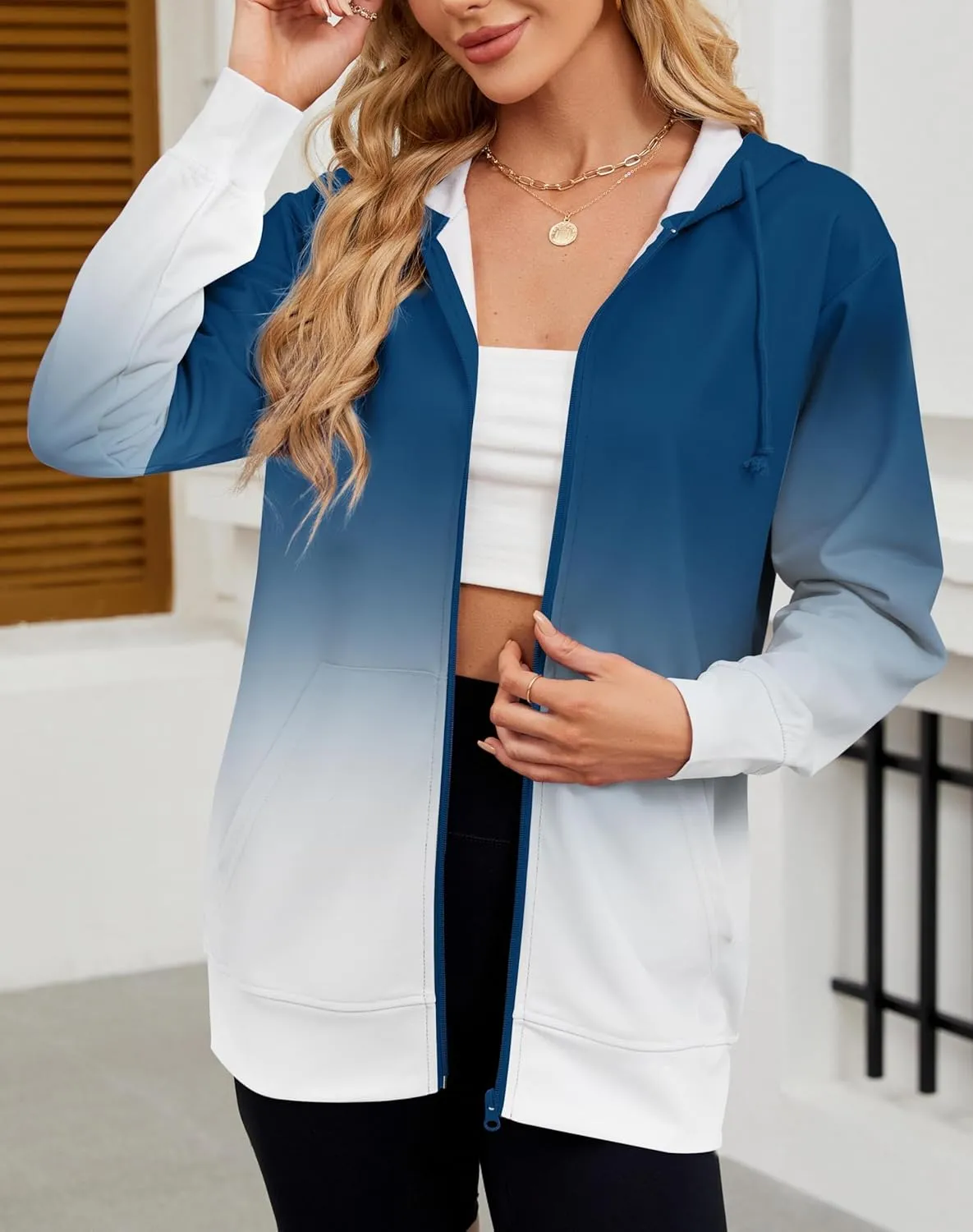 Women's Zip Up Hoodies Long Sleeve Sweatshirts Fall Outfits Casual Oversized Full Zip Hooded Jacket 2025 Fashion